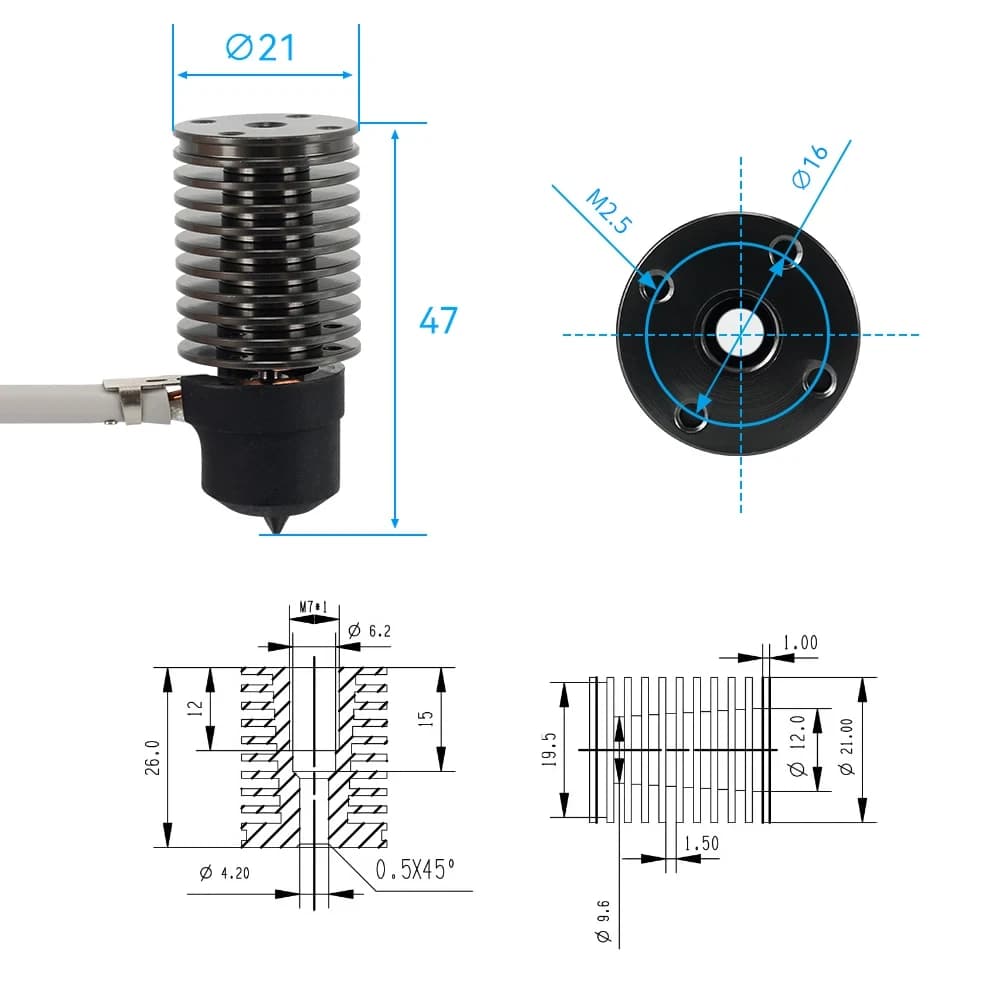 Kit Hotend volcan 24V 50W 60W E3D V6 pour imprimante 3D Voron 2.4, tête d'impression à noyau chauffant en céramique pour Voron Prusa MK3S Ender 3 CR10