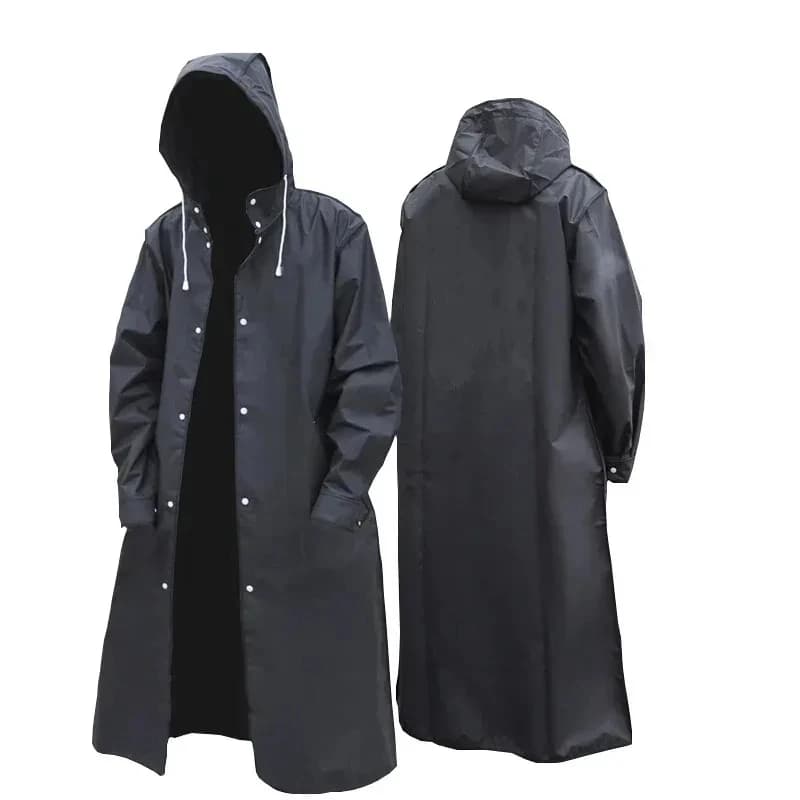 Noir mode adulte imperméable Long imperméable femmes hommes manteau de pluie à capuche pour randonnée en plein air voyage pêche escalade épaissi