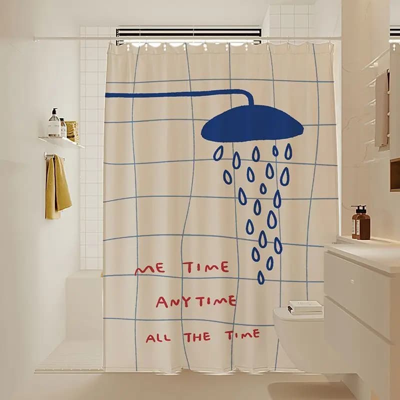 Rideau de douche mignon avec motif de gouttes de pluie dessinées à la main, idéal pour chanter sous la douche, motif dessin animé minimaliste, imperméable