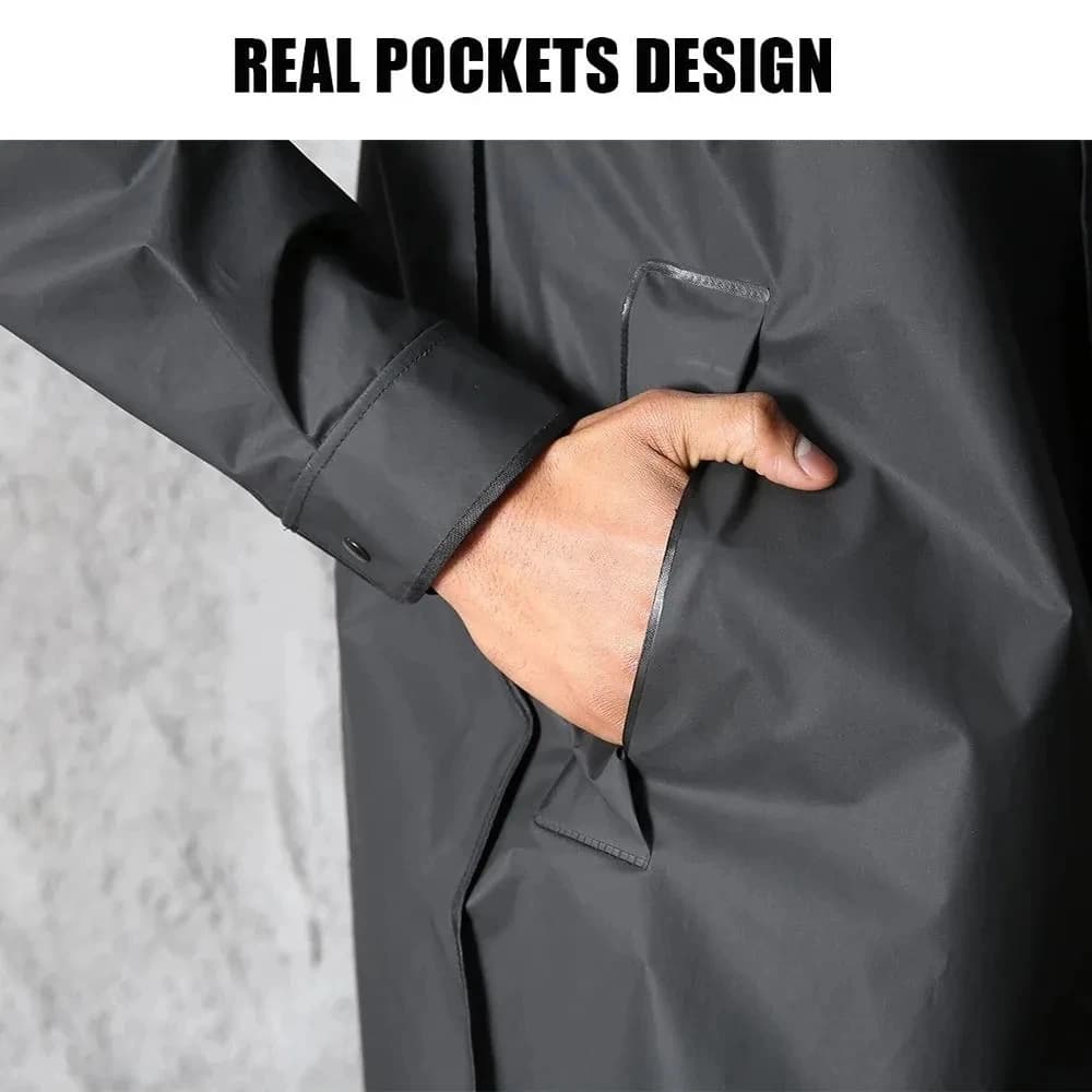 Imperméable long imperméable à capuche pour adultes, manteau de pluie noir pour femmes et hommes, randonnée en plein air, voyage, pêche, escalade, épaissi, mode