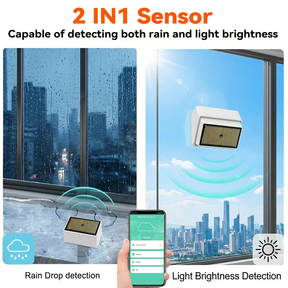 Capteur de pluie Tuya Zigbee 2 en 1 avec détecteur de lumière