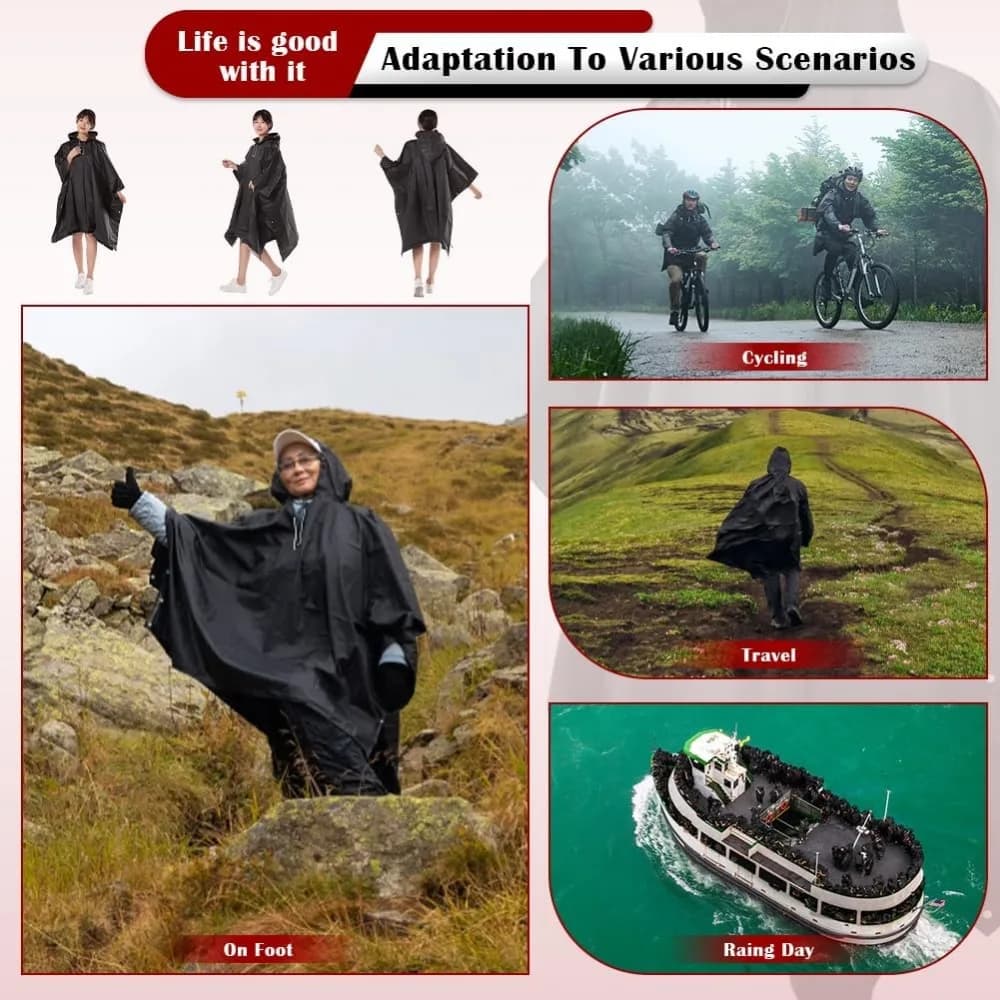 Poncho de pluie imperméable à capuche, manteau de pluie léger, couverture en polymères de pique-nique, abri solaire pour camping en plein air, randonnée, cyclisme, escalade