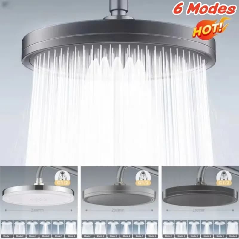 Nouveau Pommeau de douche à effet de pluie 6 Modes salle de bain pomme de douche à haute pression °   Accessoires de robinet de douche à pulvérisation supérieure rotative