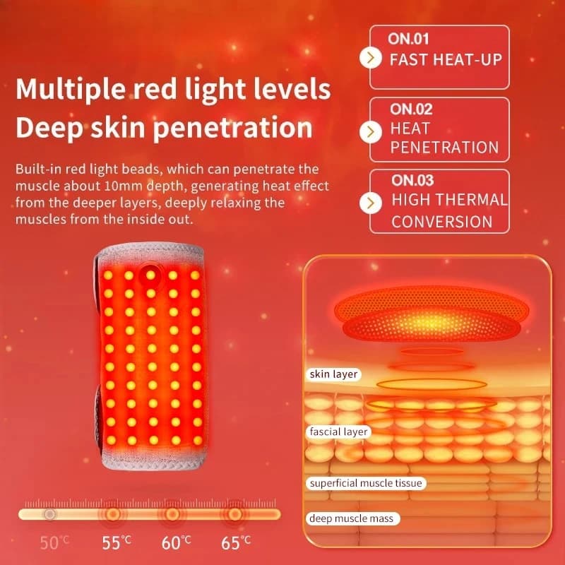 Ceinture chauffante et massante à lumière rouge pour bras, flexible, à chauffage rapide, enveloppante, avec 3 niveaux de chauffage et 3 réglages de minuterie