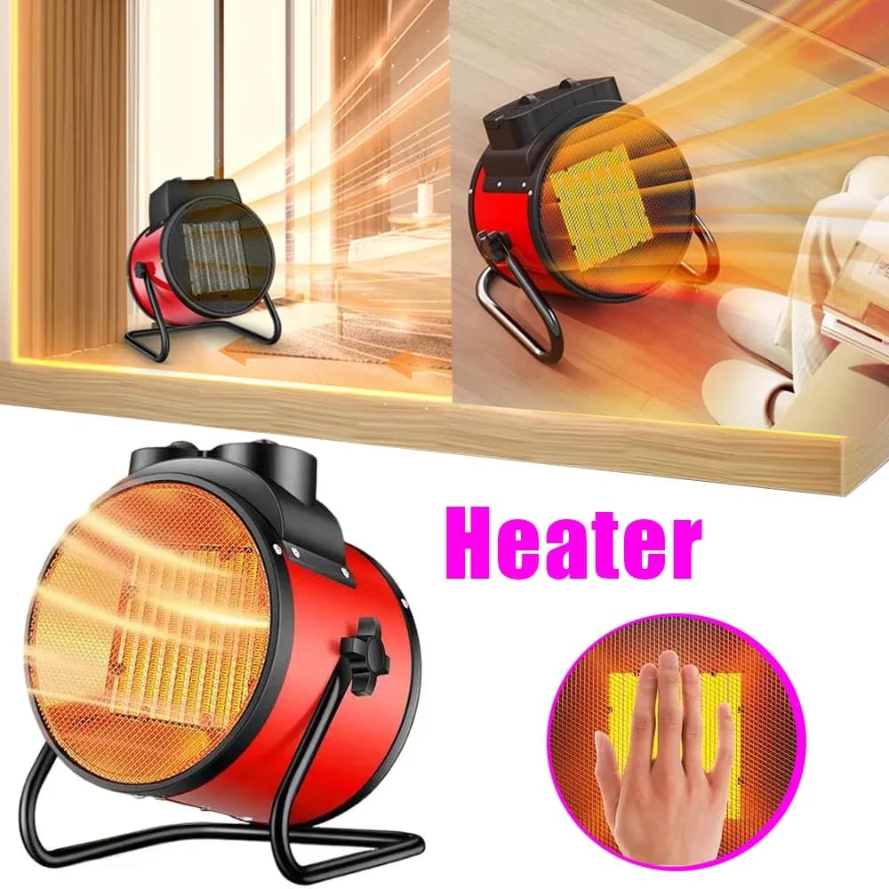 Chauffage électrique industriel portable avec thermostat, chauffage d'air pour usage intérieur, chauffage rapide, réglage à 3 vitesses, protection contre la surchauffe