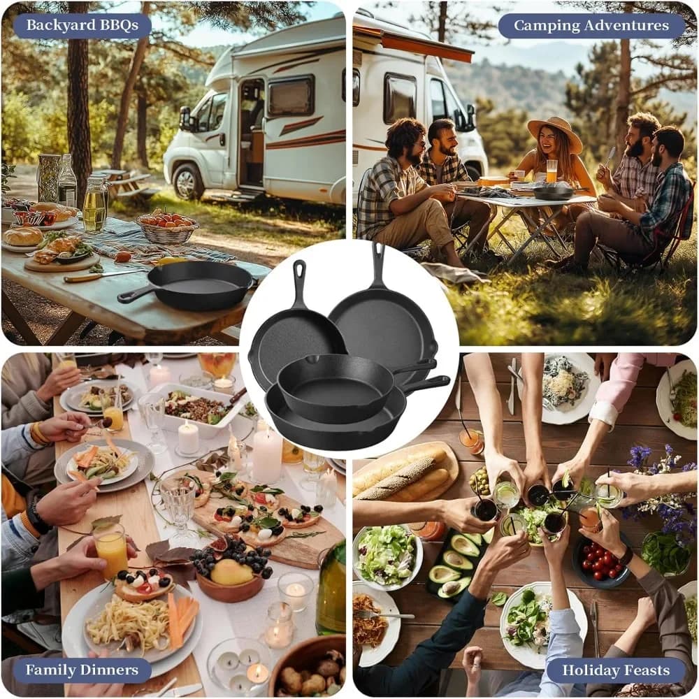 Poêles en fonte rondes réutilisables, poêles à frire, plaques de cuisson, poêles à œufs, adaptées aux cuisinières d'intérieur et d'extérieur, aux grils, pour la cuisine domestique