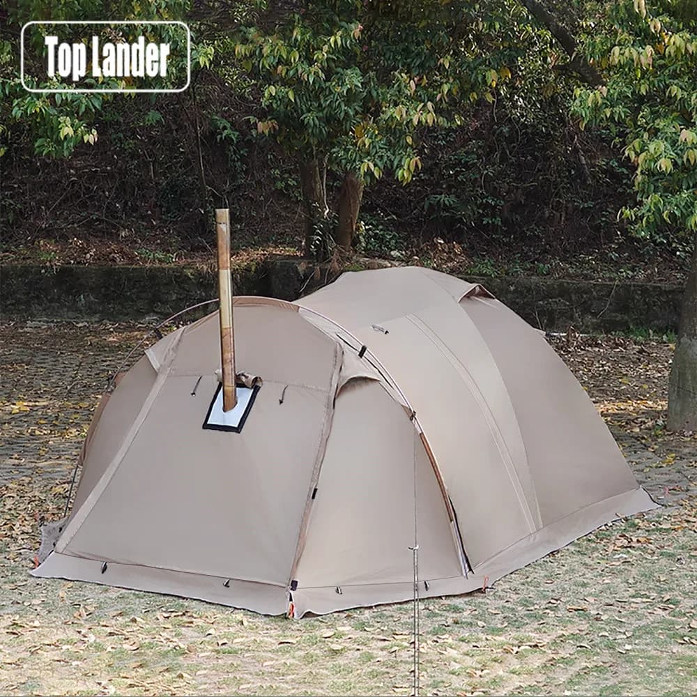 Tente chaude ignifuge pour 2 personnes, tente dôme extensible et imperméable avec sortie de poêle et jupe à neige, pour le camping, la randonnée, la chasse, hiver, 4 saisons