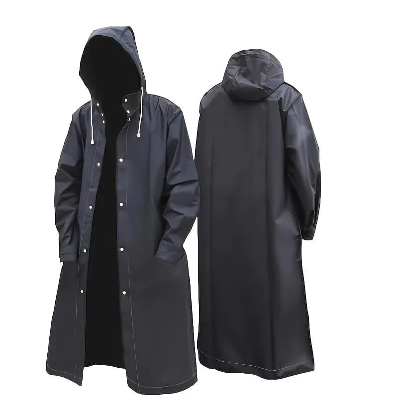 Manteau imperméable Long imperméable noir pour adultes, imperméable à capuche pour hommes et femmes, pour moto en plein air, cyclisme, randonnée, pêche