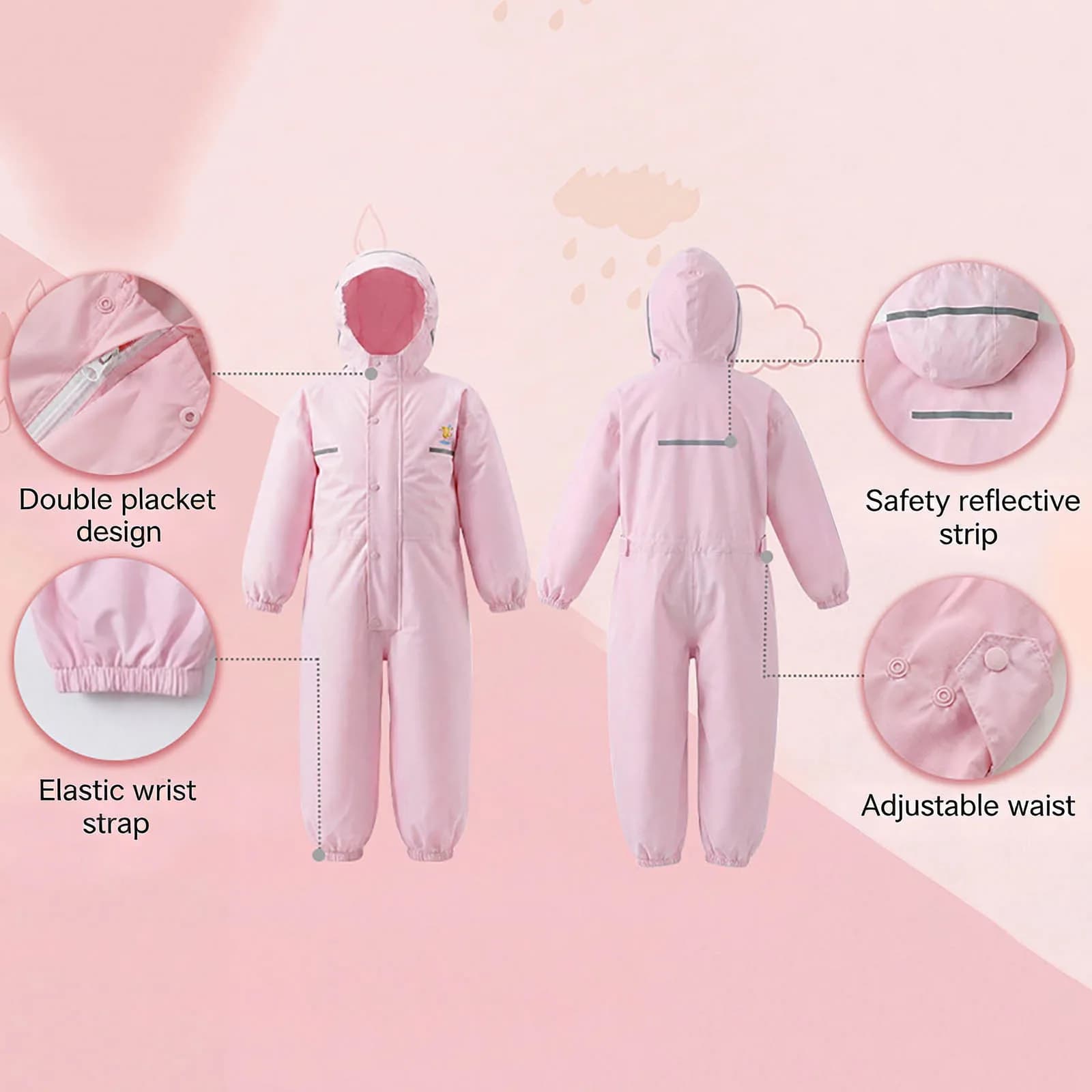 Imperméable pour enfants en bas âge, combinaison imperméable à capuche pour garçons et filles, pantalon de pluie une pièce de couleur unie avec poches