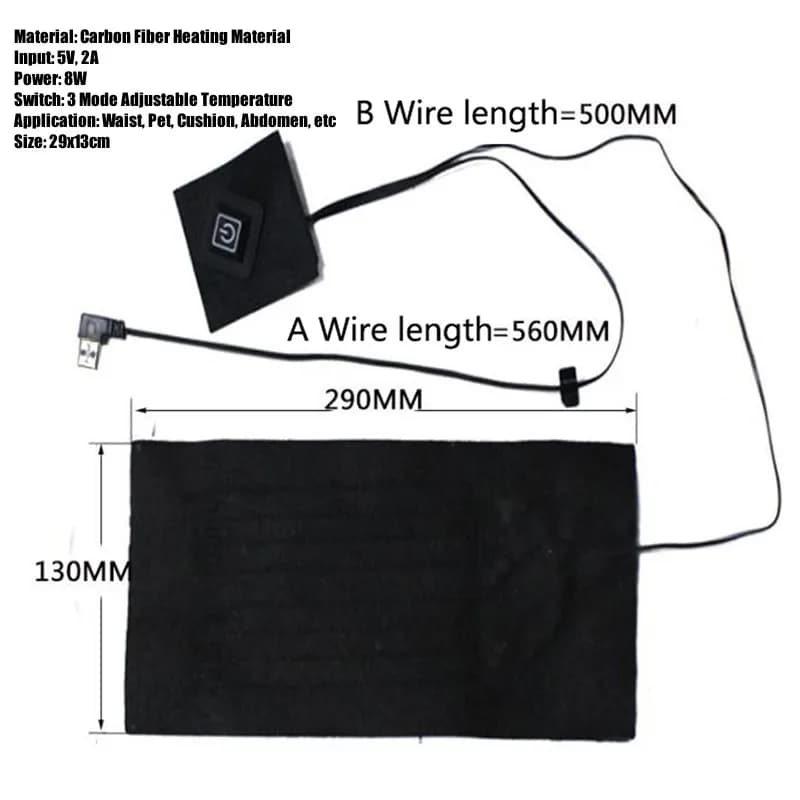 Coussin chauffant pour vêtements USB, température réglable à 3 vitesses, 5 en 1, feuille chauffante électrique, coussin chauffant pour veste en émail