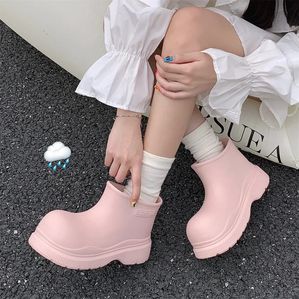 Bottes de pluie jaunes de haute qualité pour femme, style coréen, à bout large, imperméables, type galoches, bottes de pluie amples à la cheville