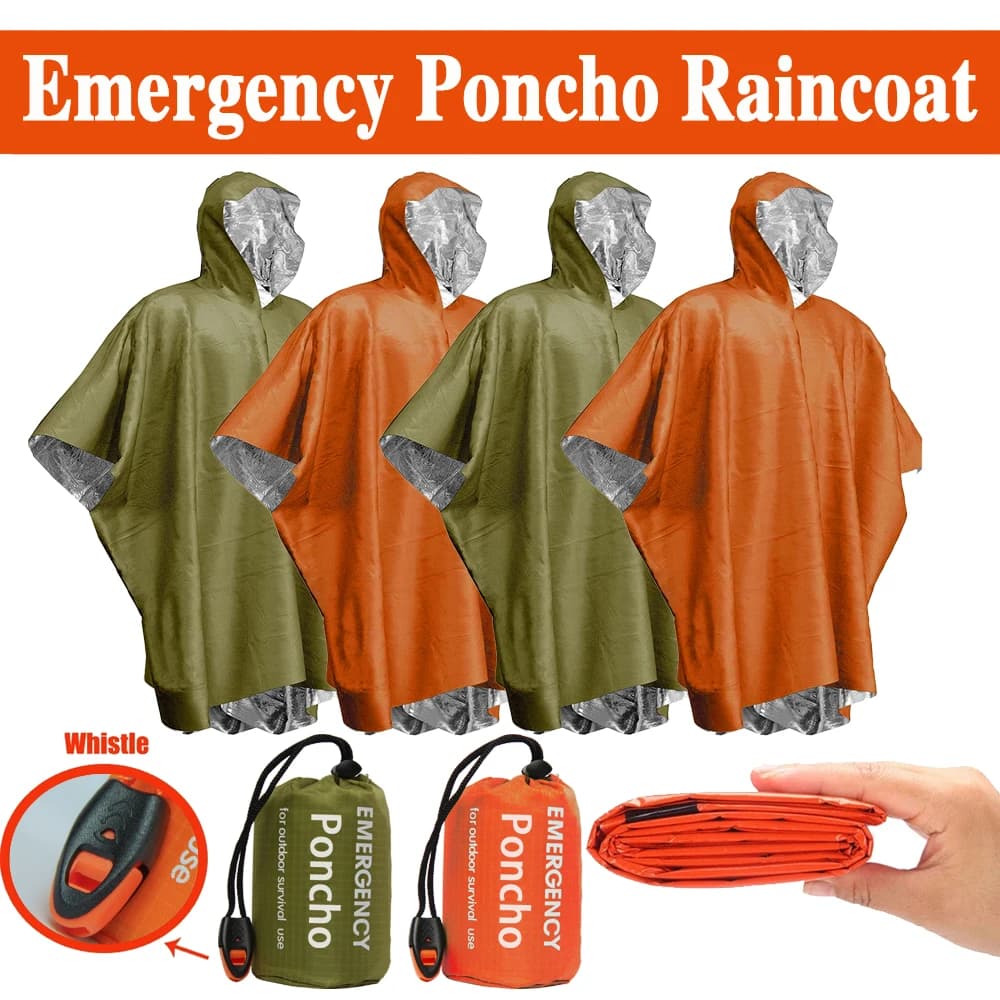Poncho de pluie d'urgence, couverture thermique, résistant aux intempéries, équipement de Camping de survie en plein air, Gadgets de survie
