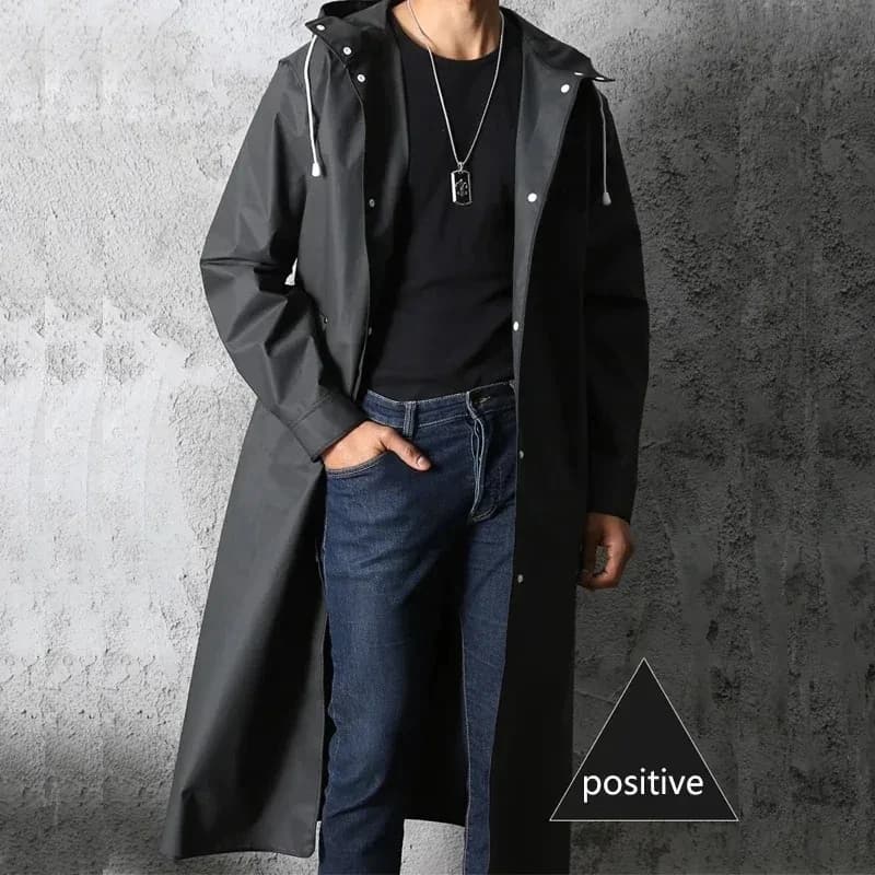 Noir mode adulte imperméable Long imperméable femmes hommes manteau de pluie à capuche pour randonnée en plein air voyage pêche escalade épaissi