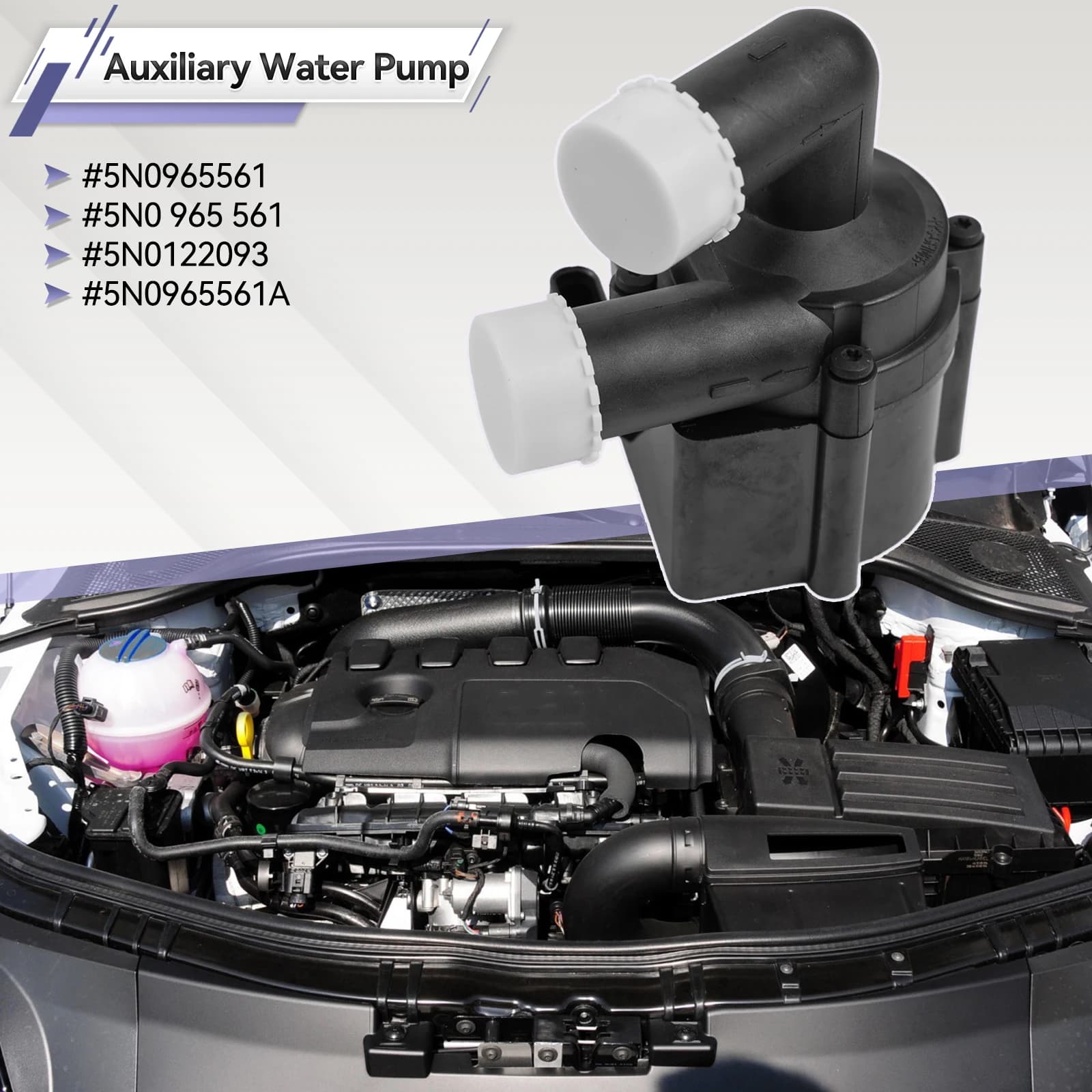 Pompe à Eau de Refroidissement Auxiliaire de Voiture, pour Audi A1 A3 Q3 TT VW Golf Passat Skoda Seat 965 TDI 561 TDI 5N0122093, 5N0965561 5N0 1.6 2.0