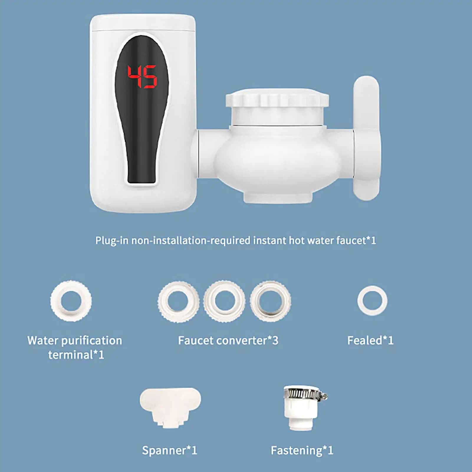 Robinet d'eau chaude instantanée sans réservoir avec affichage numérique LED rotatif pour lavage des mains, salle de bain, cuisine, salle de pause