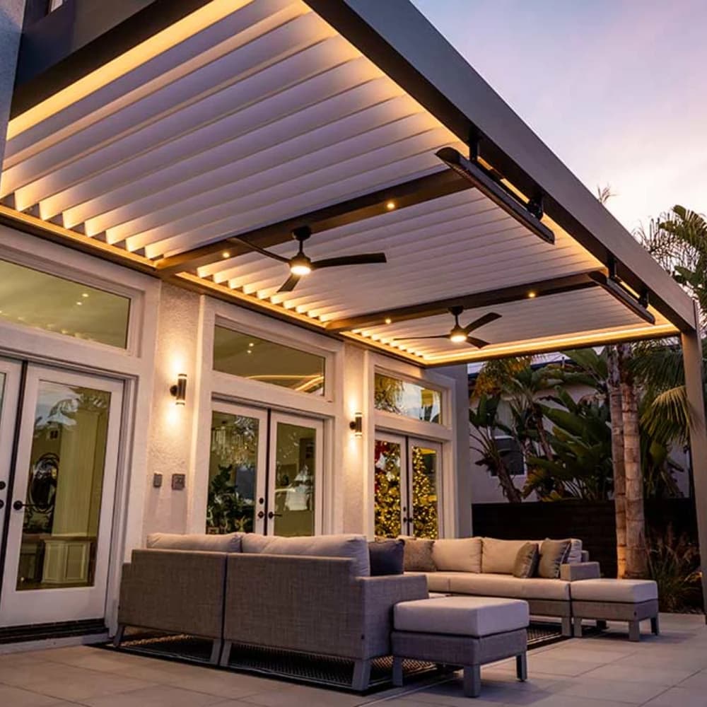 Pergola 4X6 volet roulant et lumière LED Pergola extérieure étanche Gazebo de jardin Pergola en alum