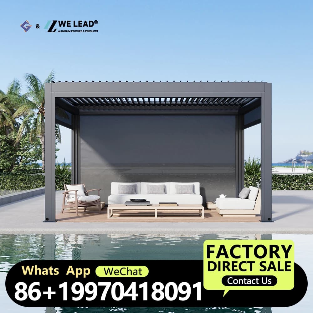 Pergola électrique à persiennes en aluminium, persienne d'ouverture pour Patio, Gazebo gris imperméa