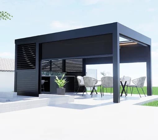 Pergola en aluminium de luxe à lames orientables, terrasse extérieure, gazebo, pare-soleil électriqu