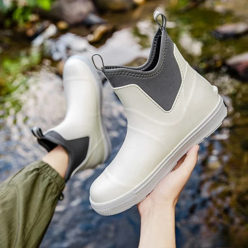 Bottes de pluie pour hommes, chaussures aquatiques antidérapantes, bottes de pêche imperméables pour l'extérieur, bottes en caoutchouc à enfiler pour hommes, chaussures de pluie à bout rond en PVC