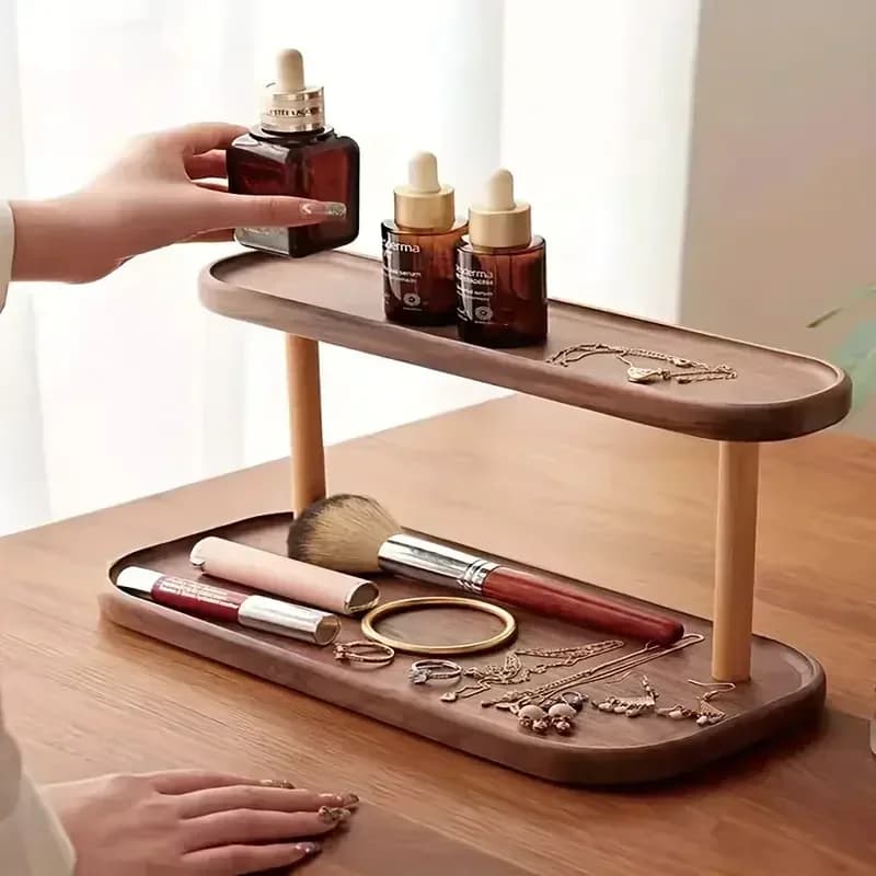 YUZI – étagère de rangement en bois à 2 niveaux, organisateur de bureau, présentoir de bureau, coiffeuse, support de rangement de cosmétiques