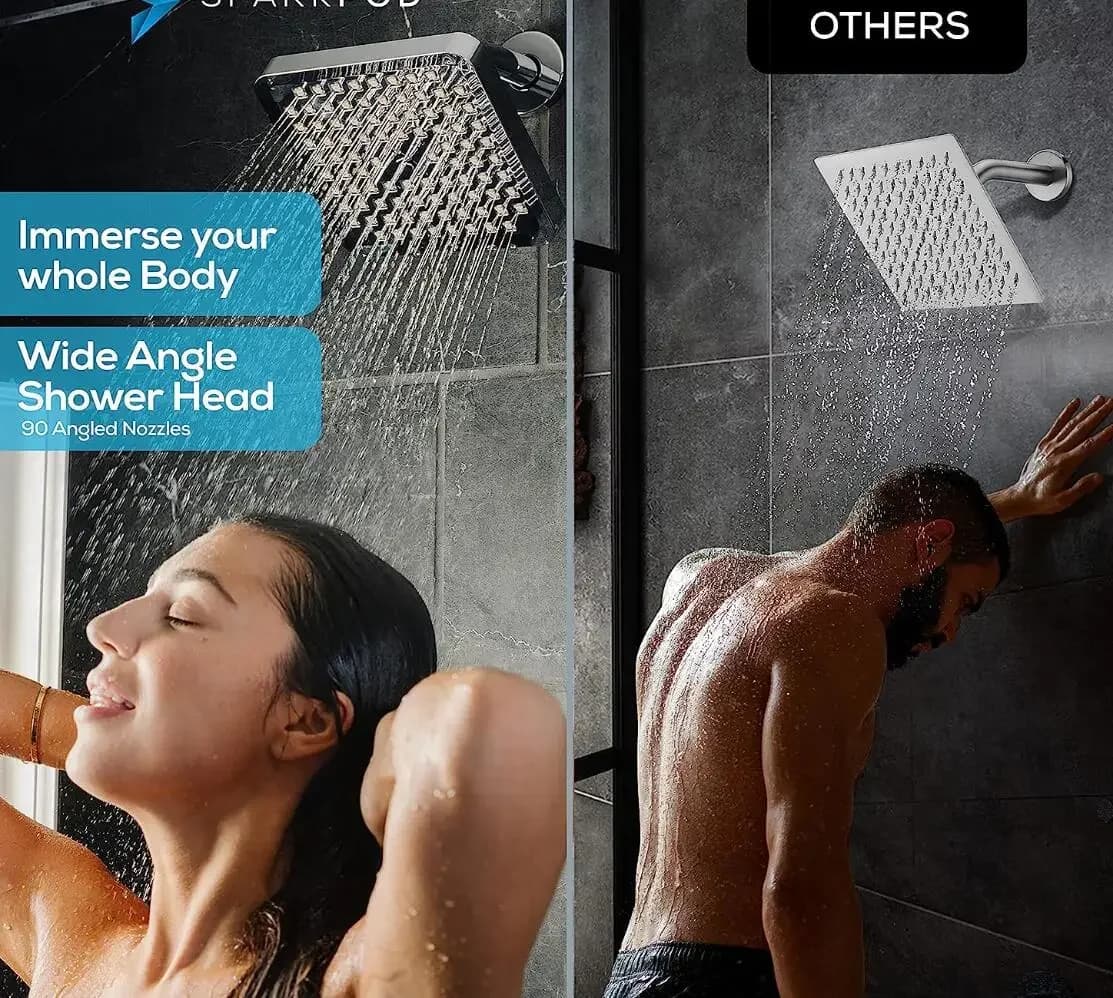Pommeau de douche pluie haute pression de 6 pouces avec bras, grand débit, buses anti-colmatage, accessoires de salle de bain