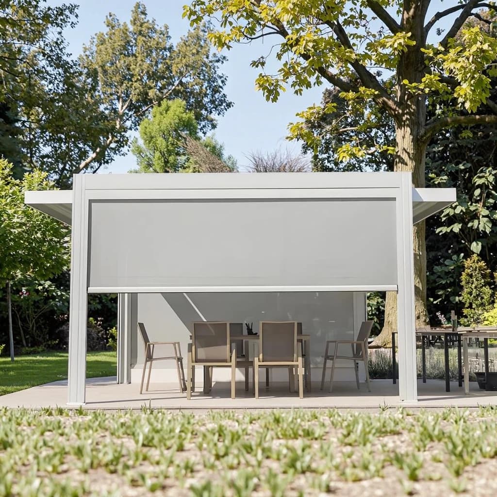 Pergola bioclimatique autoportante en aluminium de qualité supérieure avec toit à lames orientables et portes coulissantes en verre pour les loisirs en plein air