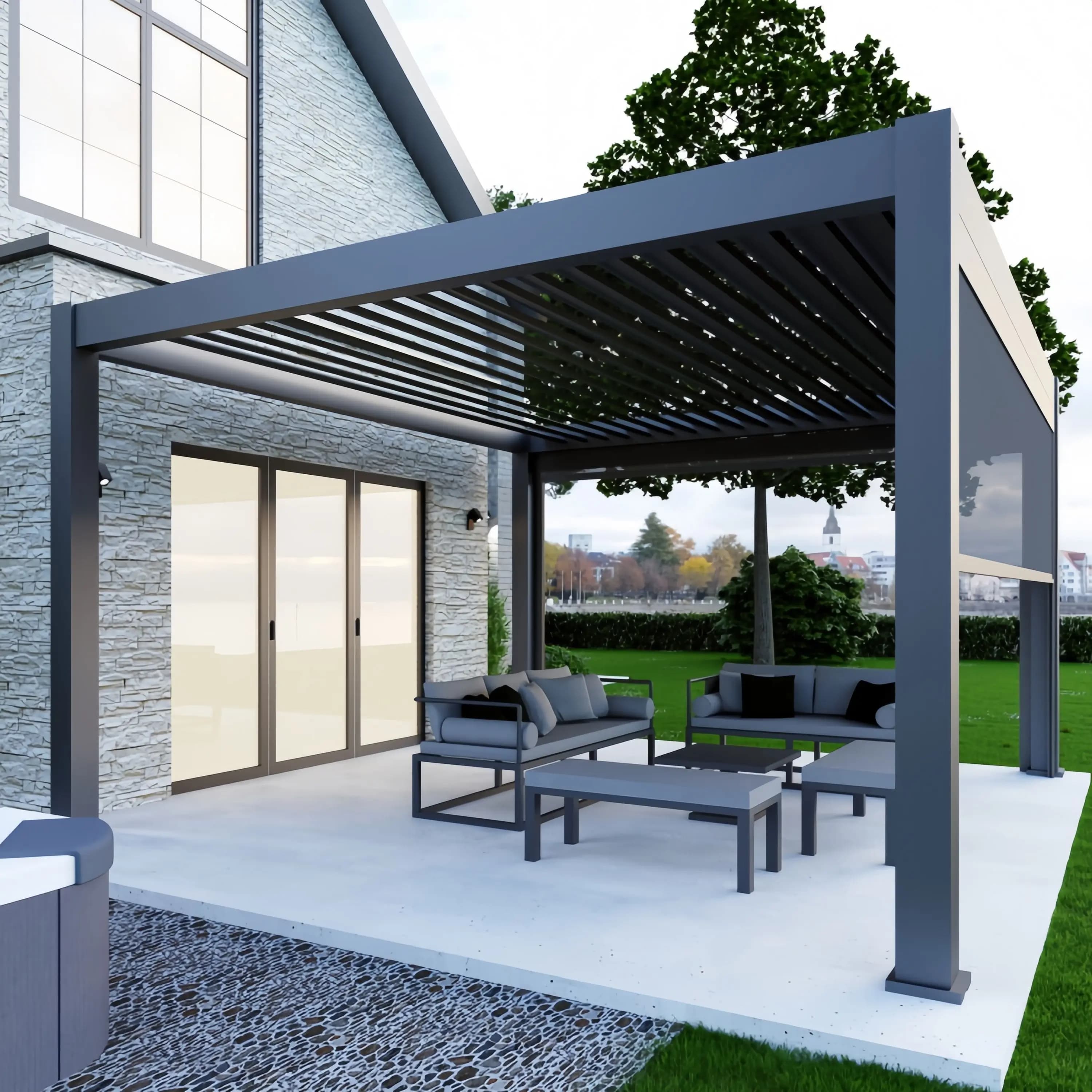 4m X 4m terrasse luxe jardin Gazebo Patio couverture toit auvent persienne