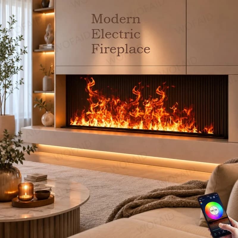 Cheminée électrique moderne à vapeur d'eau, sans fumée, sans cendres, effet de flamme réaliste, cheminée à flamme sûre, décoration intérieure