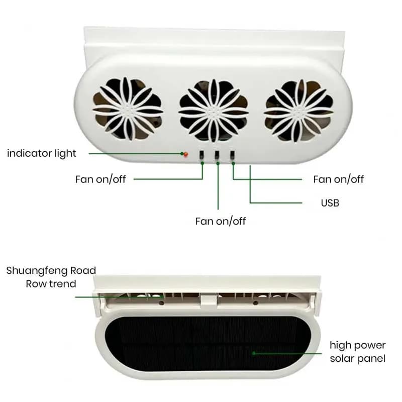 Ventilateur de voiture puissant pour fenêtre, avec panneau solaire rechargeable, ventilateur de refroidissement USB pour radiateur