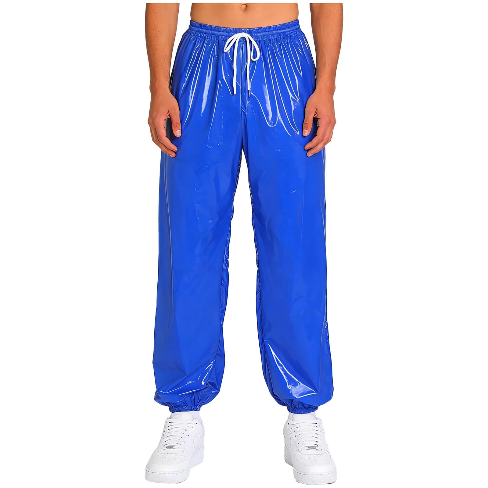 Pantalon de jogging imperméable pour homme, effet mouillé, avec cordon de serrage, taille élastique, coupe ample, pour entraînement, cyclisme, moto, motard