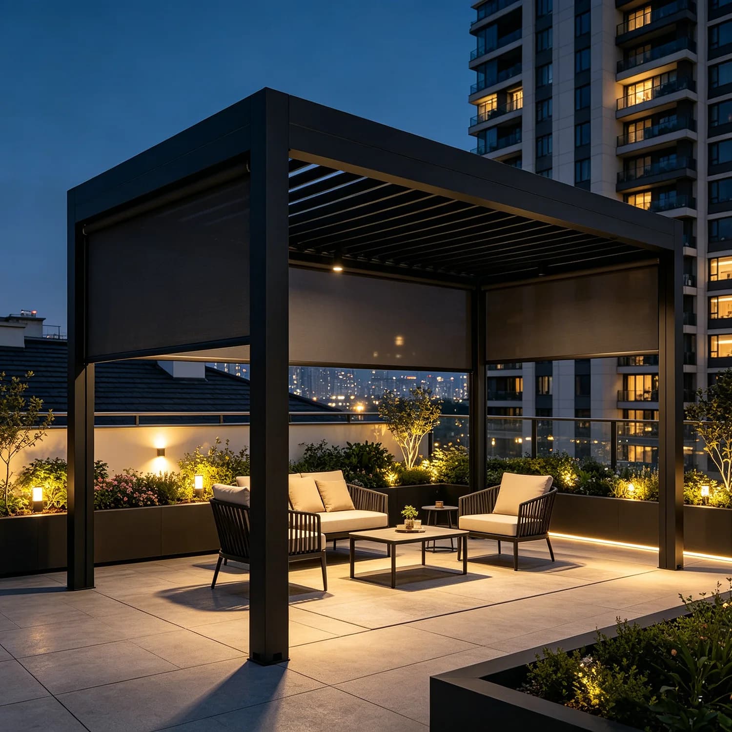 Pergola bioclimatique avec lames orientables