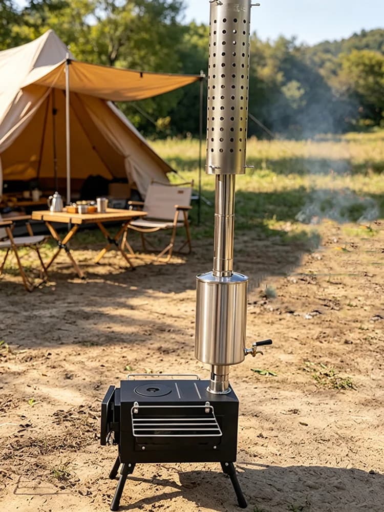 Chaudière à foyer, chauffe-eau de camping en acier inoxydable 304 pour poêle à bois, poêle de tente pour tuyau de 60 mm