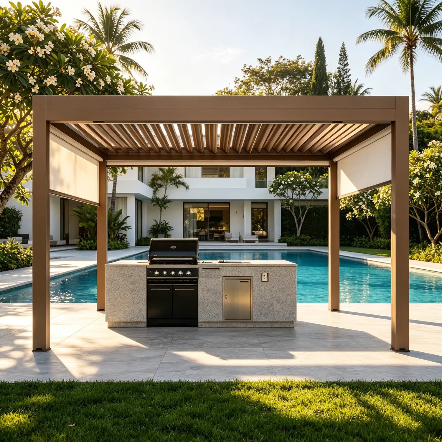 Pergola bioclimatique avec lames orientables
