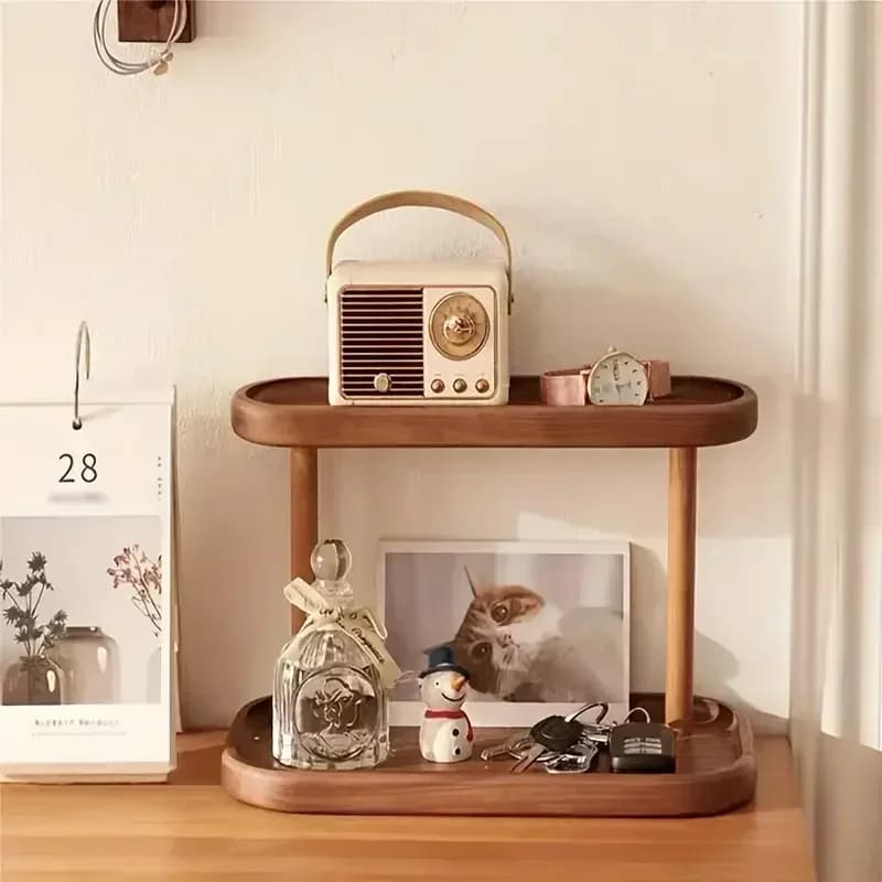 YUZI – étagère de rangement en bois à 2 niveaux, organisateur de bureau, présentoir de bureau, coiffeuse, support de rangement de cosmétiques