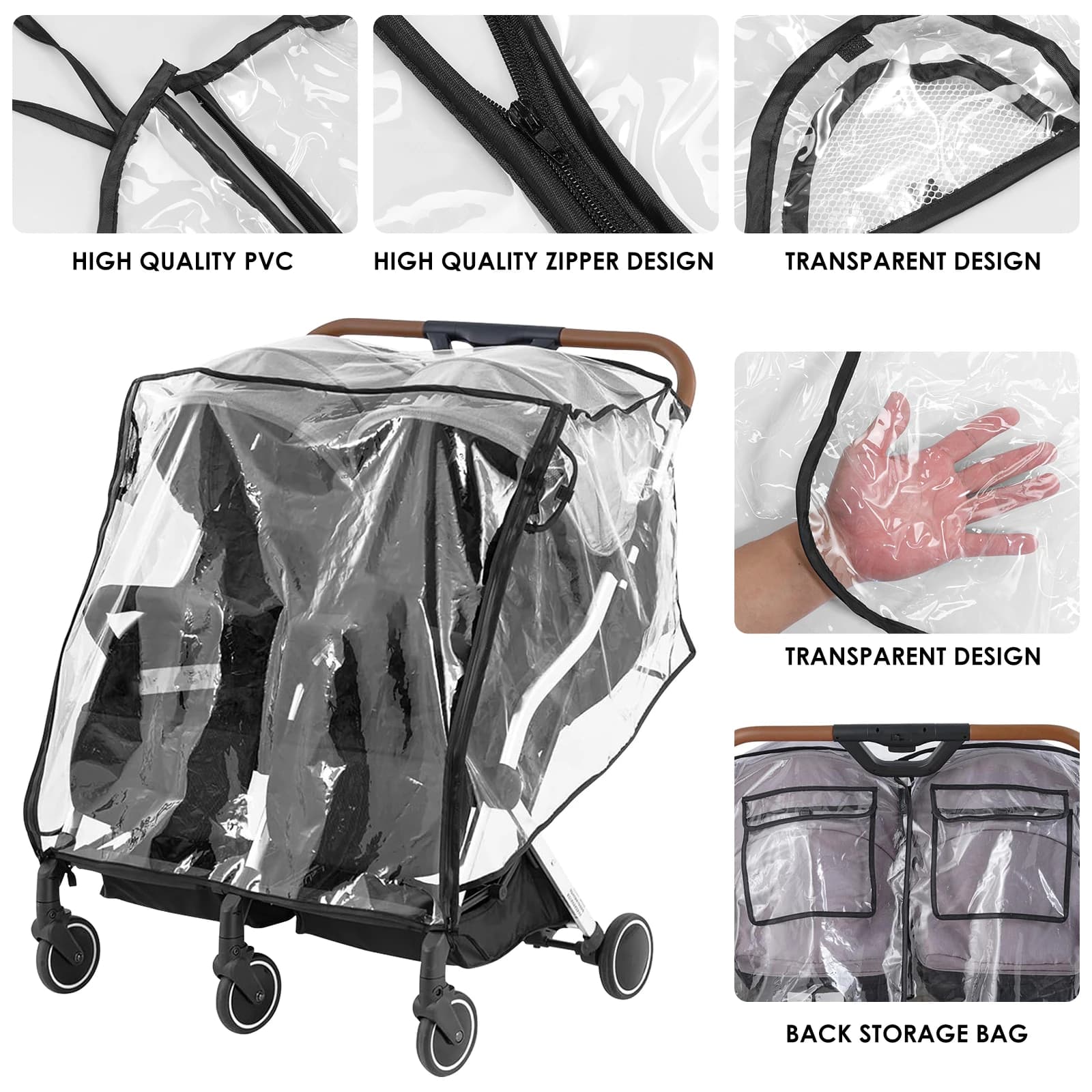 Juste de Pluie Universelle pour Poussette Simple et Double, Imperméable Transparent, Pare-Poussière, Accessoires d'Extérieur pour Bébé