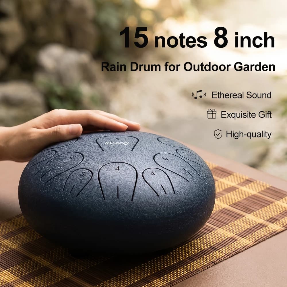 Tambour de pluie 8 pouces, 15 notes, tambour éthéré en acier, clé D, décoration de jardin extérieur, instrument de musique pour enfants