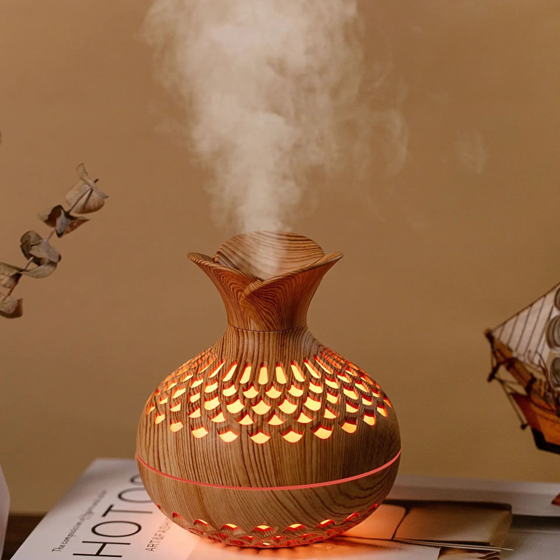Humidificateur à Grain de bois 300ml, diffuseur d'arôme USB, atomiseur, humidificateur domestique, Instrument hydratant, humidificateur de bureau