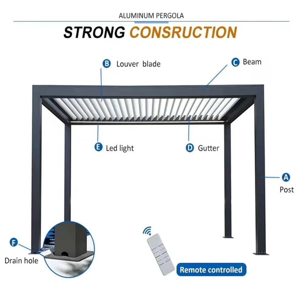 Pergola bioclimatique en aluminium 3x3m/10x10 pieds