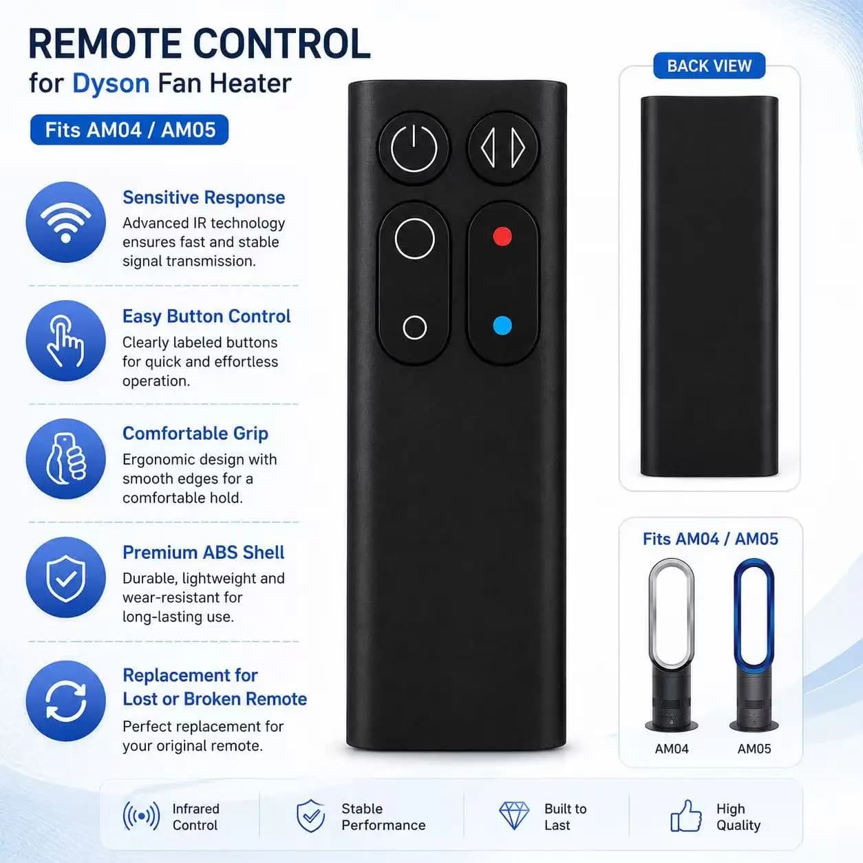 Télécommande de remplacement AM04 AM05 pour ventilateur chauffant Dyson, modèles AM04 AM05 (noir)