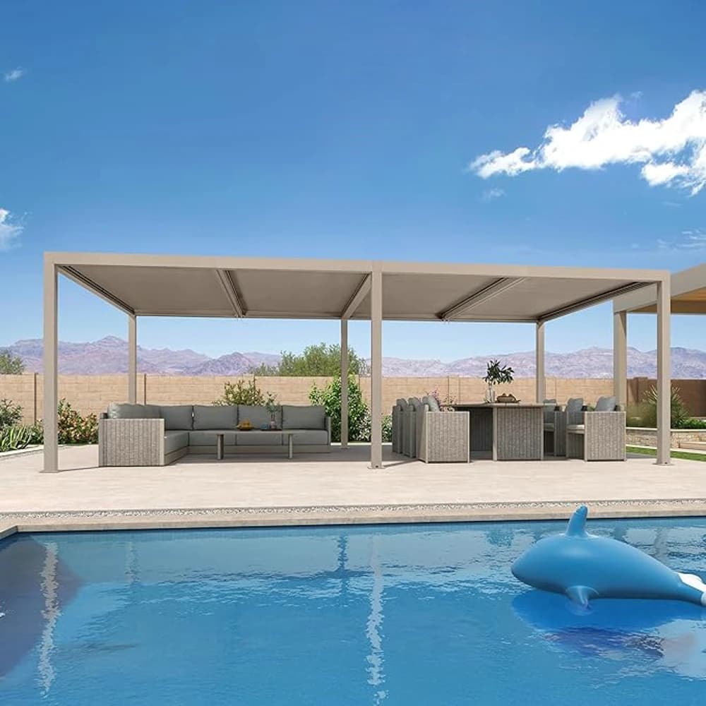 Gazebo Grand Patio 4 X 4 Pergola étanche à la pluie Structure en aluminium de luxe avec éclairage et système de drainage intégrés