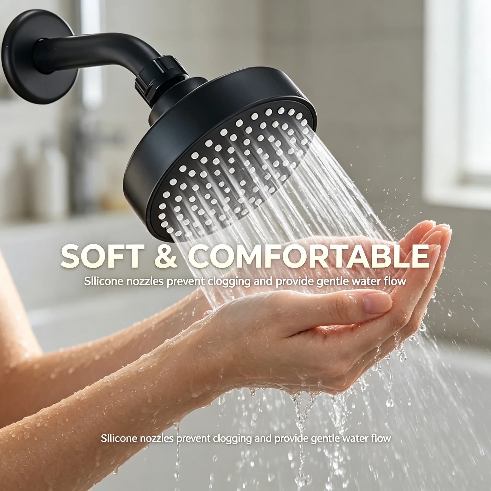 Pommeau de douche mural rond à jet de pluie avec buse à haut débit, anti-calcaire, facile à nettoyer - Kit de douche complet pour salle de bain