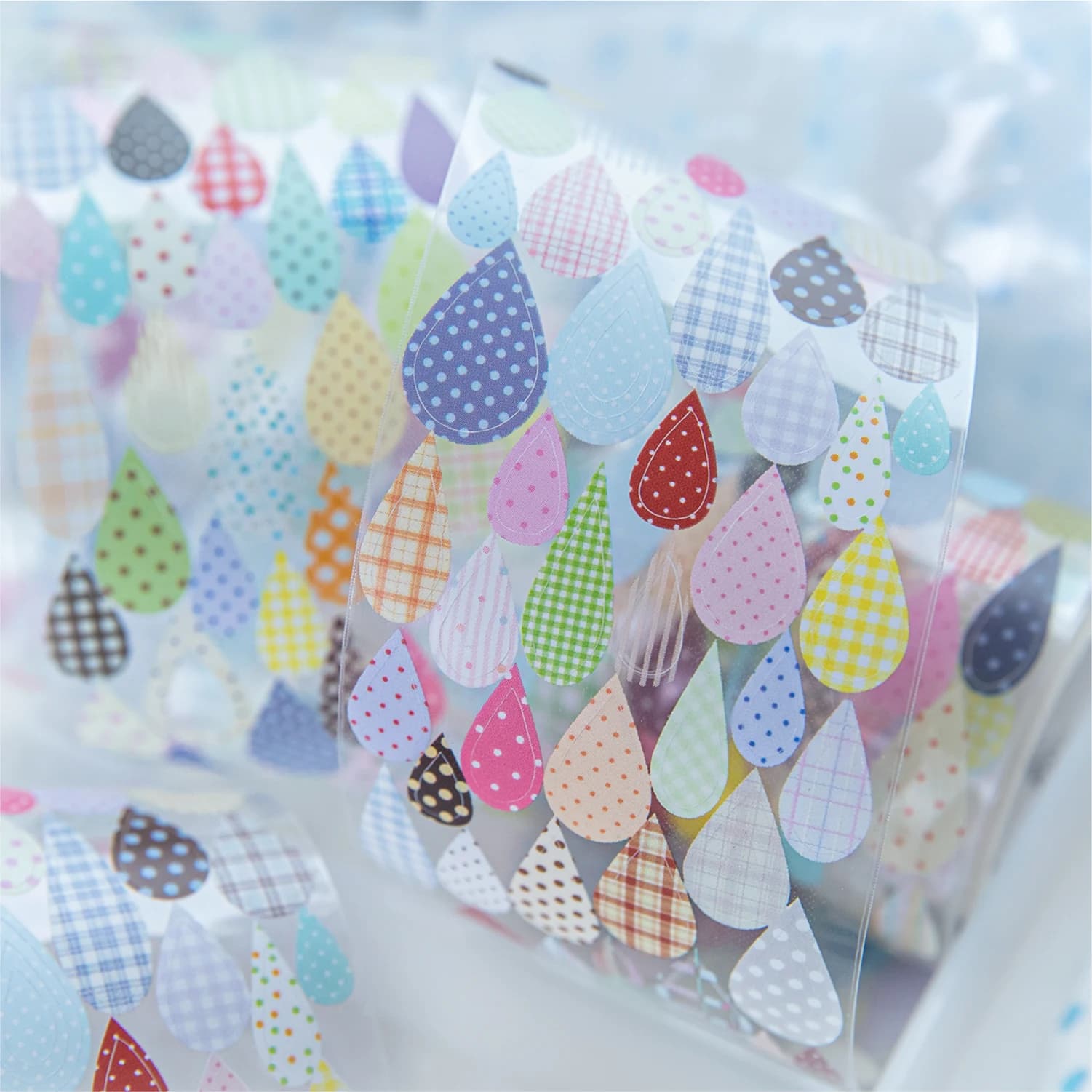 Ruban découpé 50mm x 2m, Série Saison Pluvieuse, motif goutte de pluie aux couleurs artistiques, pour DIY, scrapbooking et fournitures de journalisation esthétiques