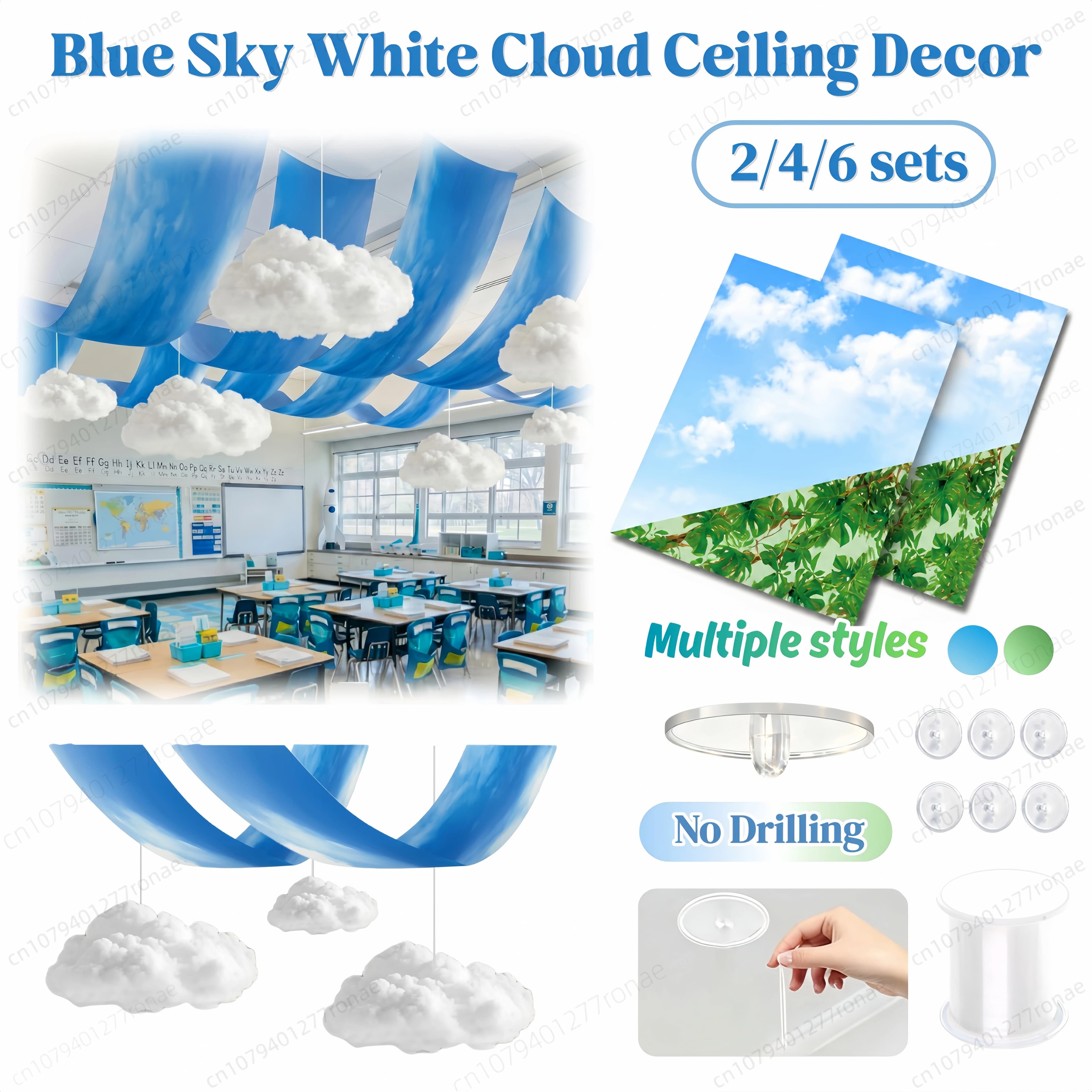 2-6 Ensembles de Décorations de Plafond Nuage Blanc Ciel, Couvre-lampes Fluorescents, Accessoires Nuage 3D, Ornements Suspendus pour Fête, Salle de Classe, Décoration DIY