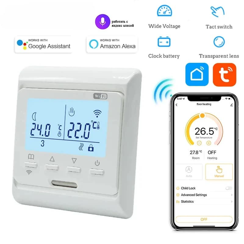 Thermostat de chauffage électrique par le sol WiFi 220V 16A programmable, contrôleur de température au sol, application de contrôle à distance