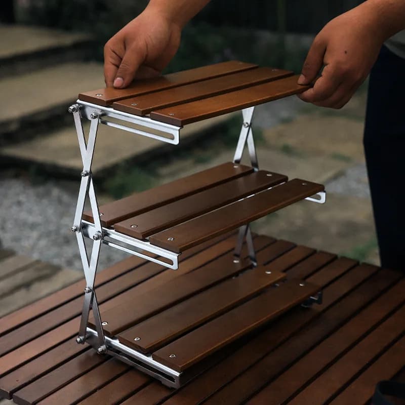 Support de rangement de gril en bois et acier pour Camping, poêle de pique-nique Portable, support de barbecue