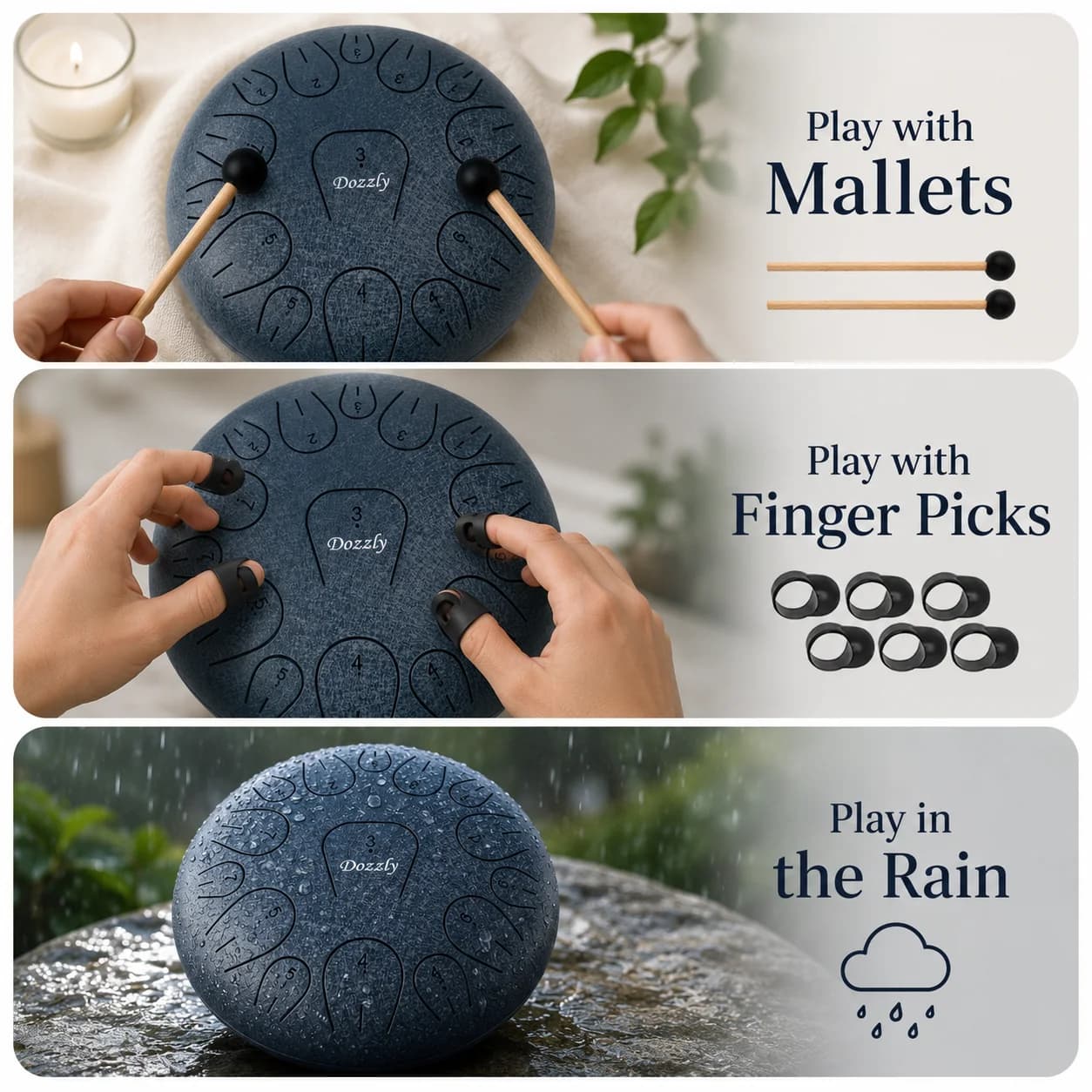 Tambour de pluie pour jardin extérieur, tambour à langue en acier de 8 pouces, 15 notes, instrument de percussion pour yoga et camping
