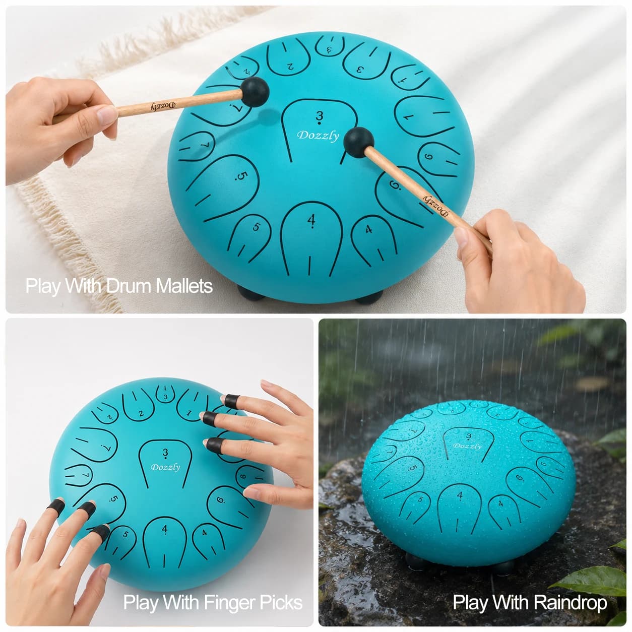 Tambour de pluie 8 pouces, 15 notes, tambour éthéré en acier, clé D, décoration de jardin extérieur, instrument de musique pour enfants