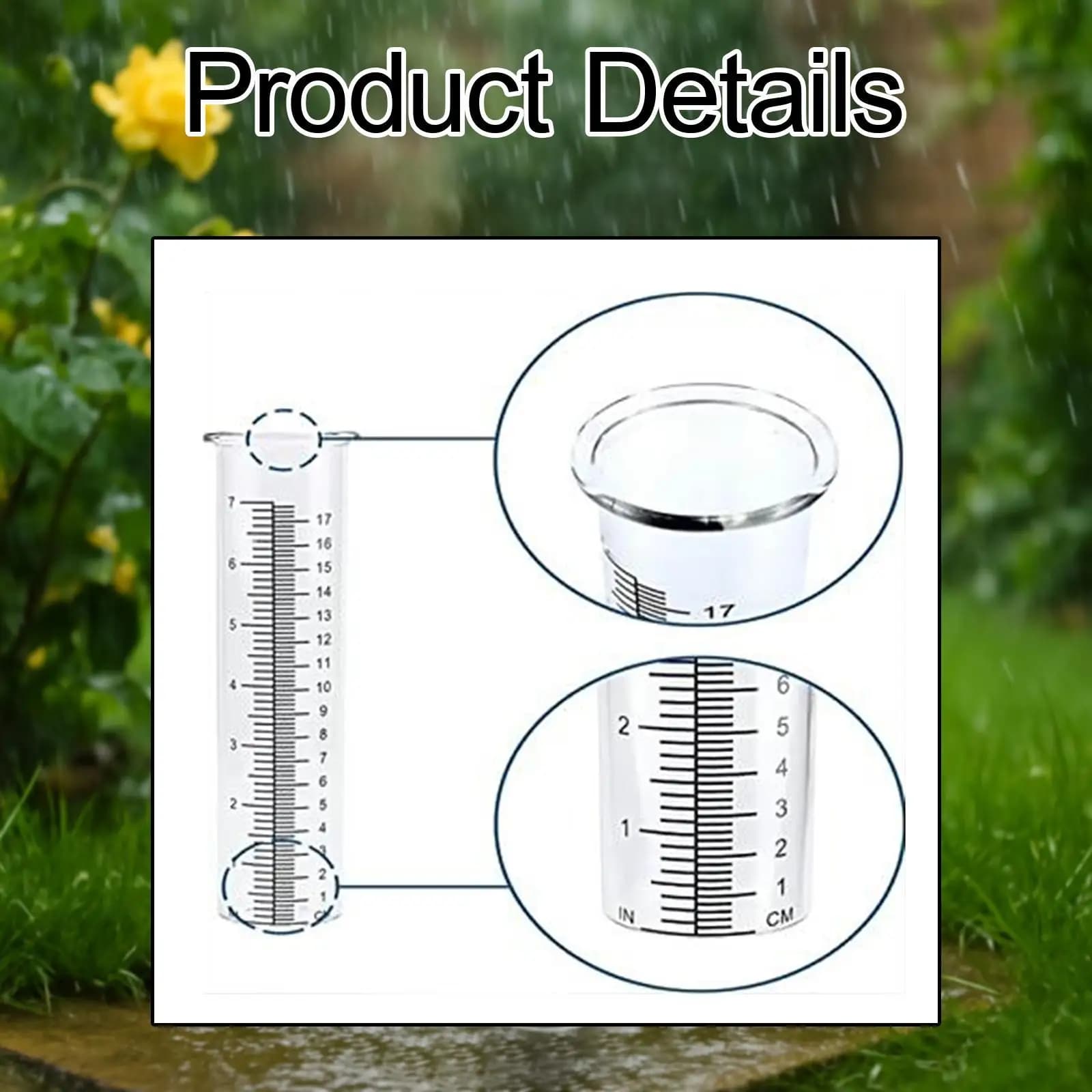 Jauge de pluie extérieure, jauge d'eau de pluie décorative avec échelle pour terrasse de ferme