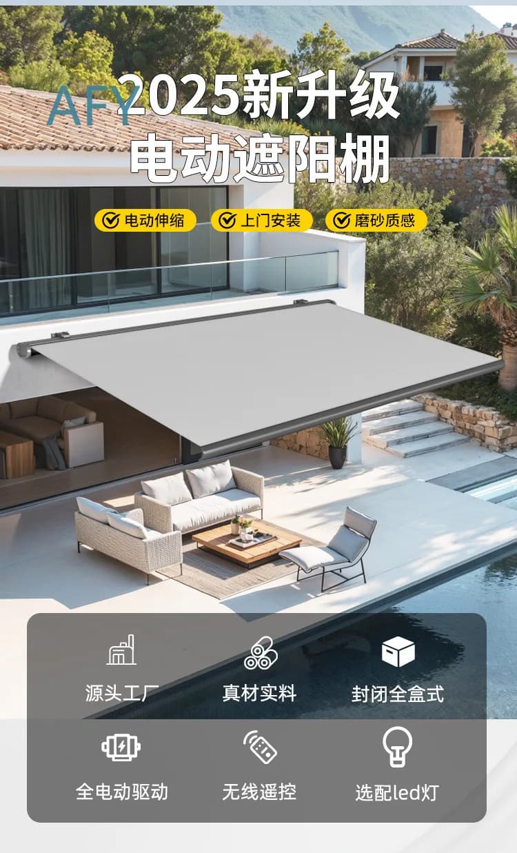 Auvent électrique télécommandé pliable et télescopique pour villa