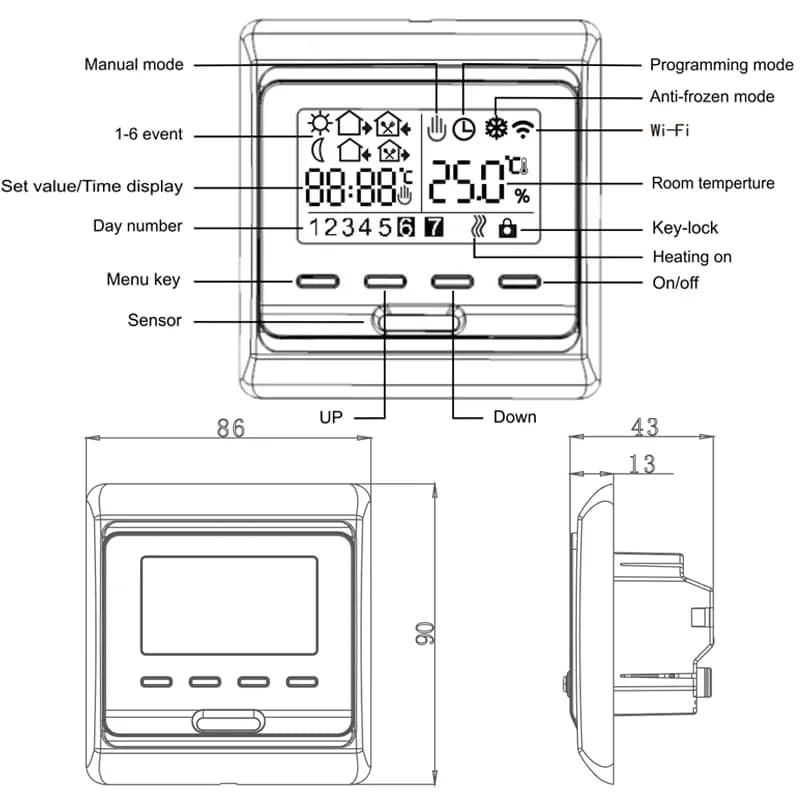 Thermostat de chauffage électrique par le sol WiFi 220V 16A programmable, contrôleur de température au sol, application de contrôle à distance